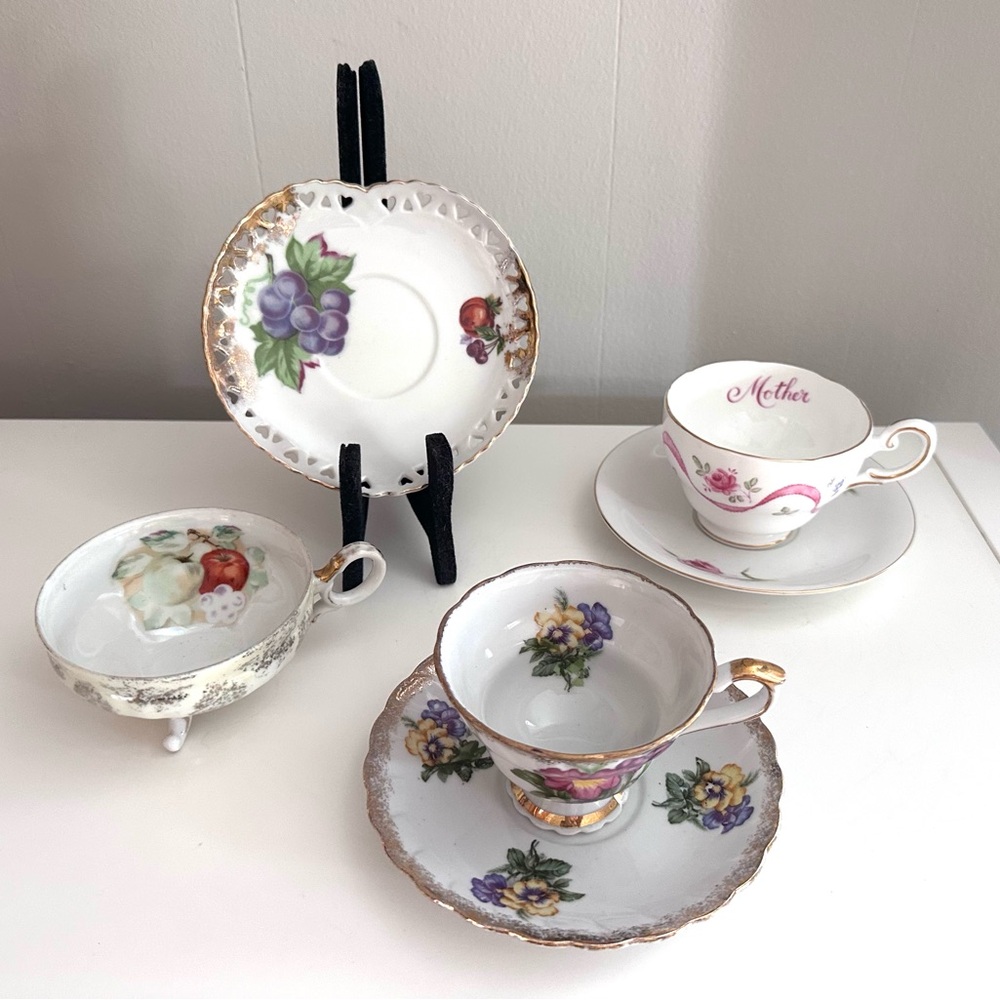 Vintage Teacup and Saucer LOT OF 6 PIECES - Floral and Fruity Patterns